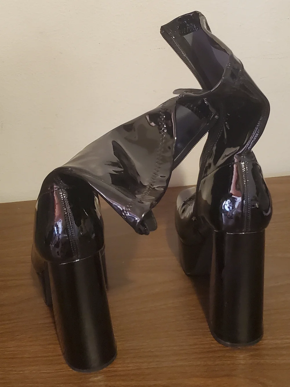 Liliana Black Patent Platform Ankle Boots