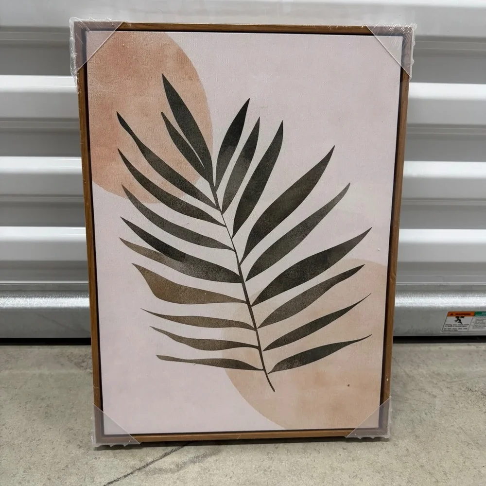 Modern Boho Framed Canvas Wall Art Palm Leaf Abstract Terracotta 12x16