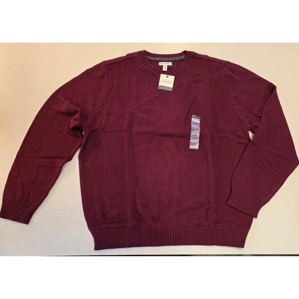 St Johns Bay Sweater Mens XXL, 2X Pullover‎ Crew Neck Burgundy 100% Cotton NWT
