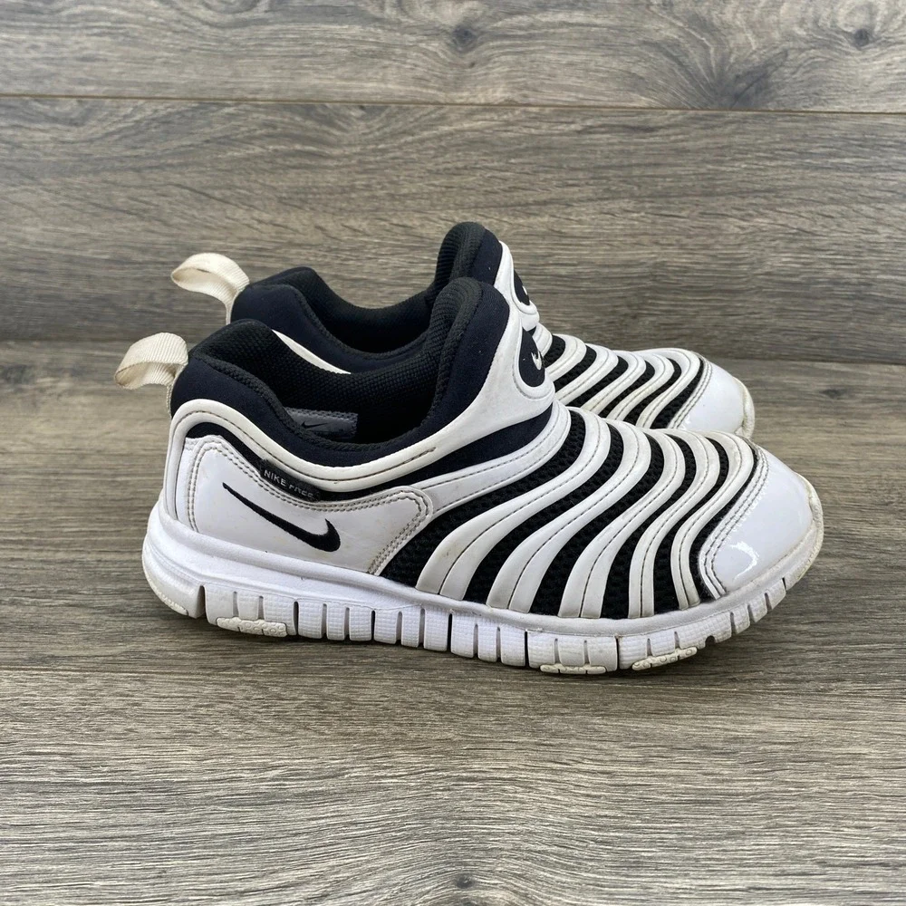 Nike Dynamo Free‎ Kids Sneakers White Black Slip On Shoes 3Y 343738-100