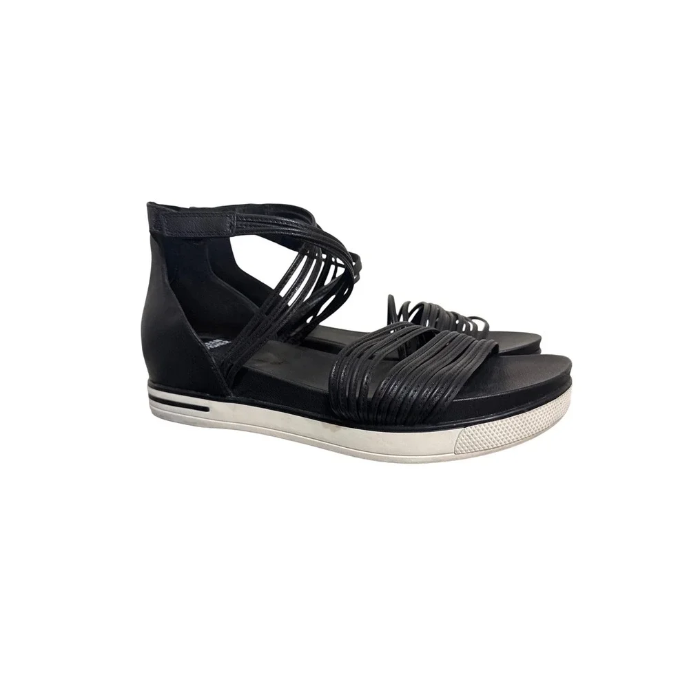 Eileen Fisher Shea Black Sandals Criss Cross Pattern Strappy‎