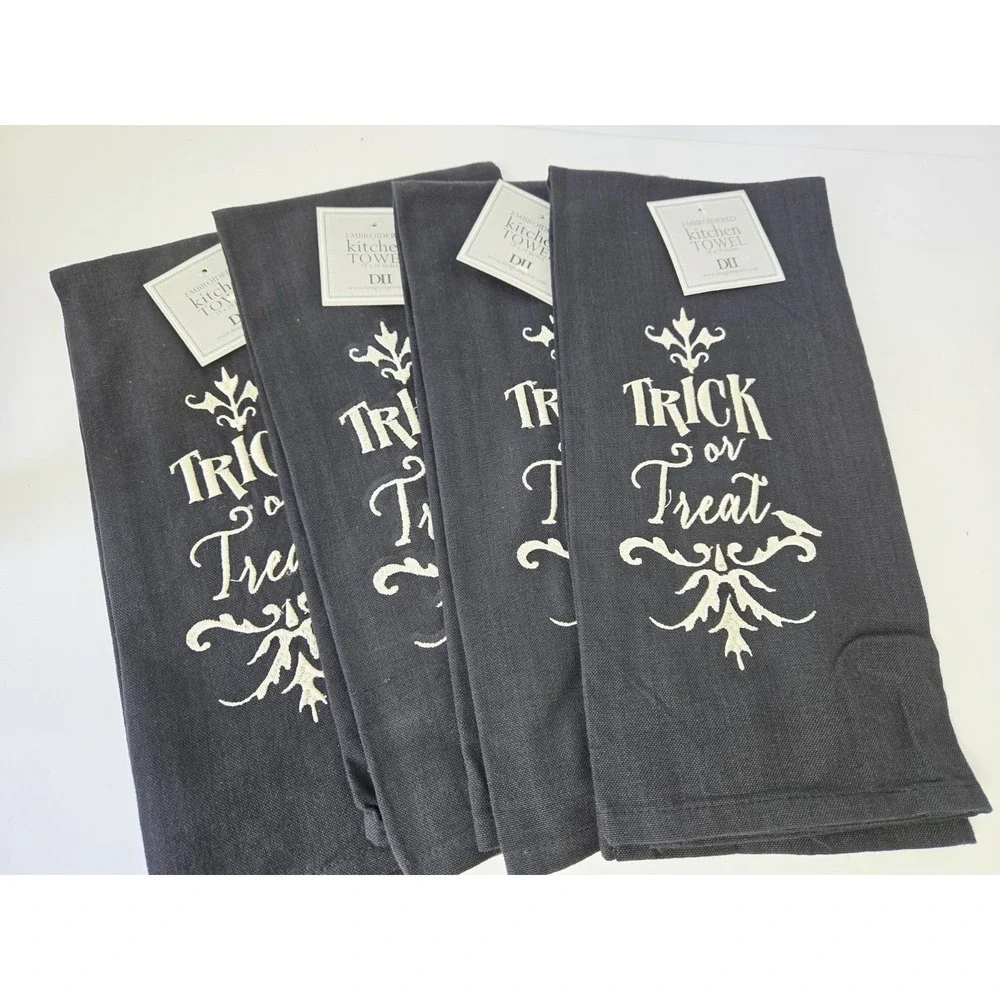 Design Imports embroidered Kitchen Towel Halloween‎ Trick or Treat set of 4 NEW