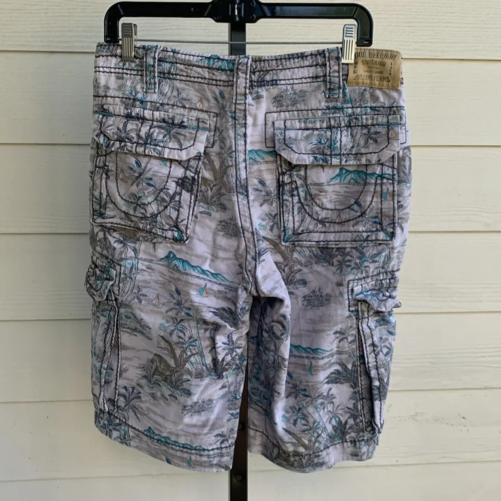 Y2k True religion isacc big t cargo palm tree print mens shorts 28