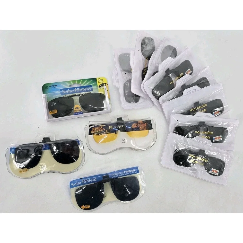 12 Lot Of VTG New Clip‎ On Sunglasses - Solar Shield- Polarized - Japan