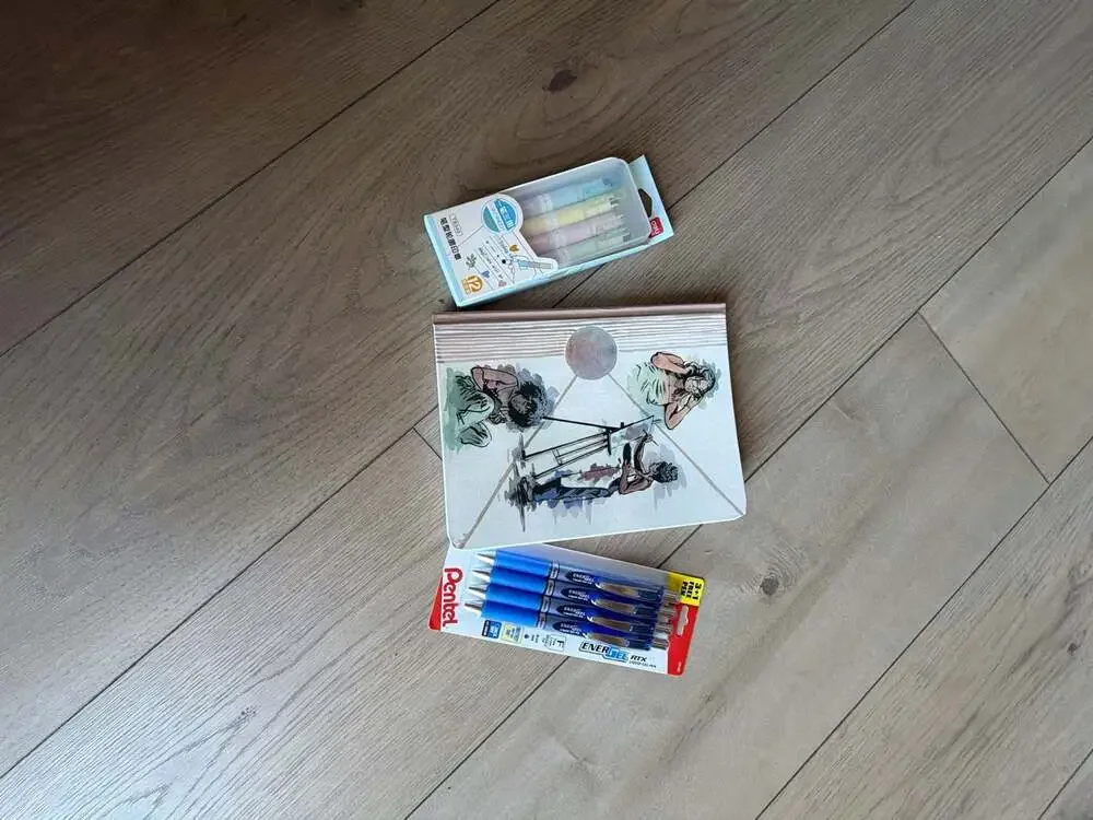Pentel Ener Gel Pens 4-PackDeli Decorative Stamp Roller,Artist Sketchbook Bundle