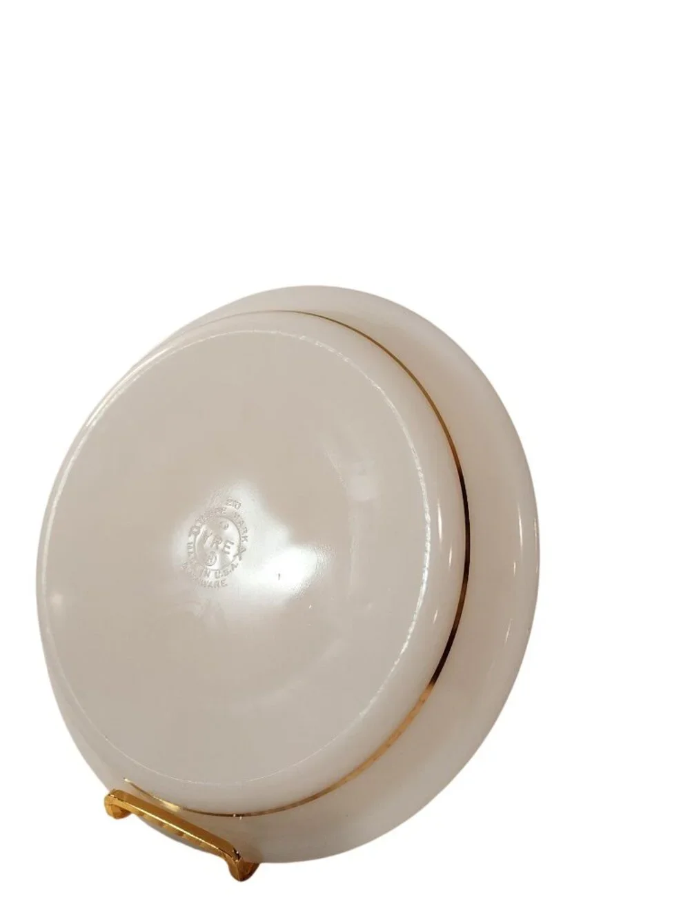 Vintage Pyrex 210 Milk Glass Gold Stripe Pie Plate MINT condition