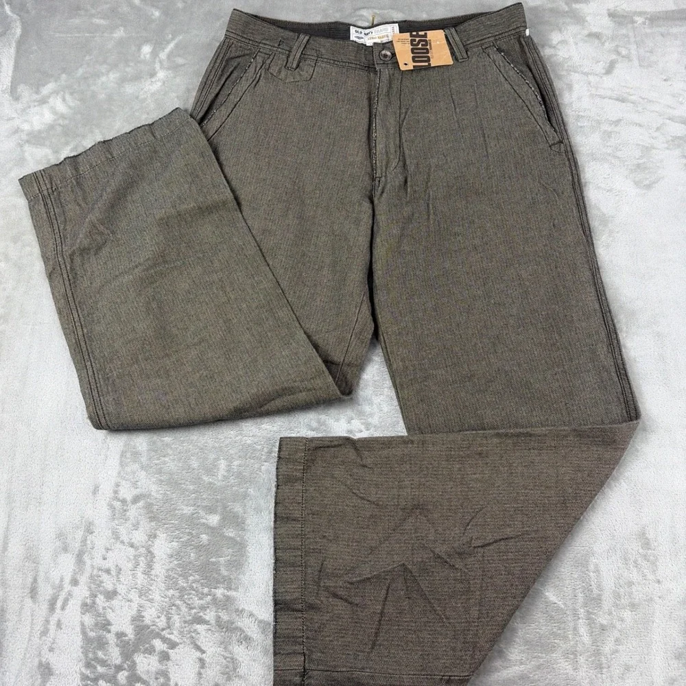 Old Navy Brand Loose Khakis Mens 32x30 Brown Textured Cotton Relaxed Pants NEW