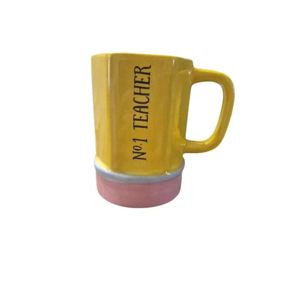 Target No. 1 Teacher Ceramic Coffee Mug 14 fl oz Yellow w/ Pink Base Novelty s5