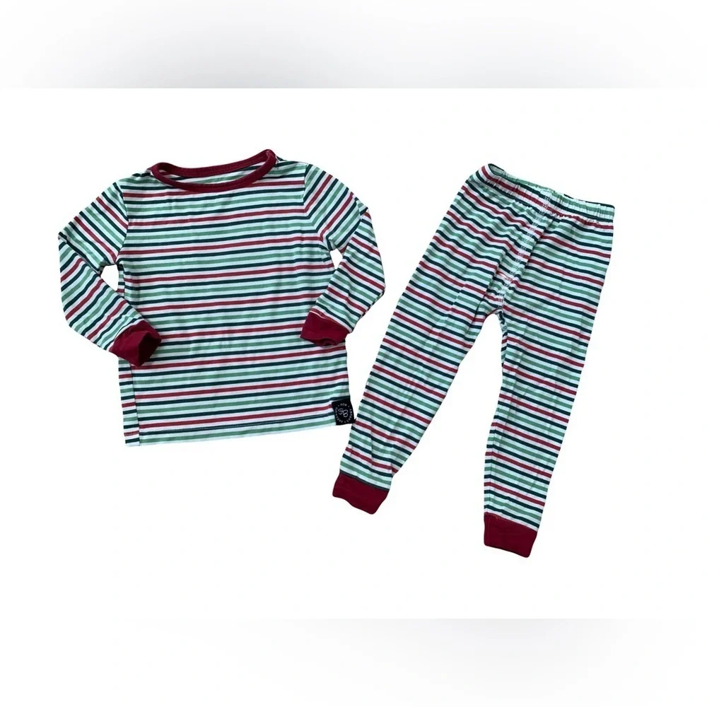 Sweet Bamboo Size 18-24 Months Red and Green Striped Pajamas