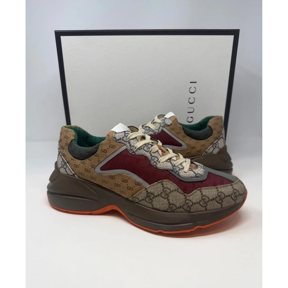 Gucci Rhyton GG Monogram Sneaker Beige/Brick Red Size 10 US 9 Gucci