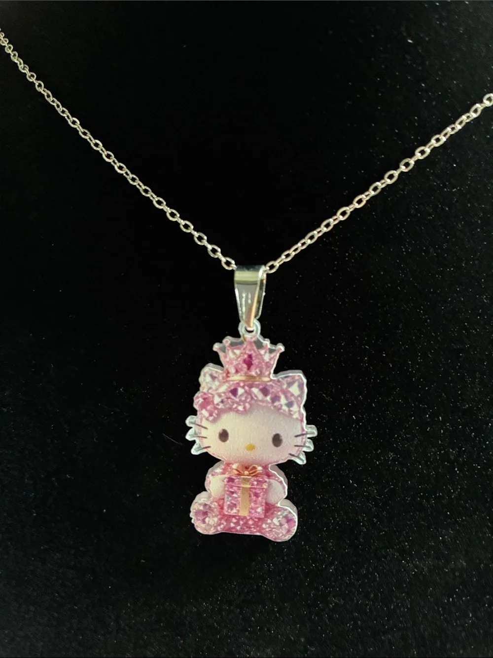 Hello Kitty Pink Crystal Princess Pendant Necklace