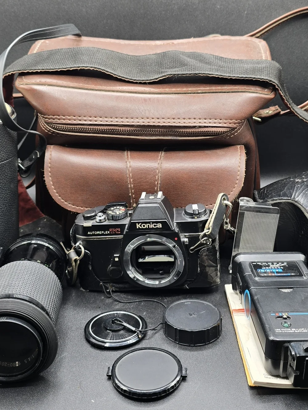 Konica Autoreflex TC 35mm SLR Camera - Black with Brown Leather Case