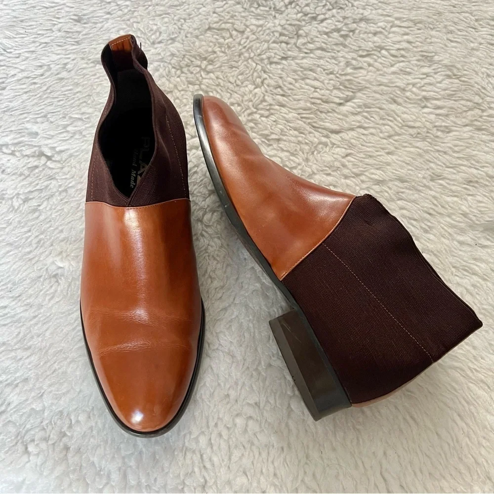 Plaza Handmade 2 Tone Leather/Elastic Fabric Slide On Chukka Boots Size 9.4 M