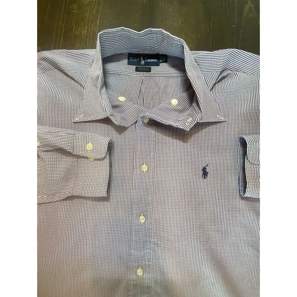 Polo‎ Ralph Lauren Shirt Mens Long Sleeve Button Front Blue Pony 16.5 Blue Plaid