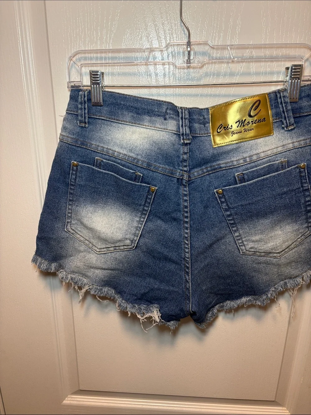 Distressed Blue Pearl-Accent Denim Shorts