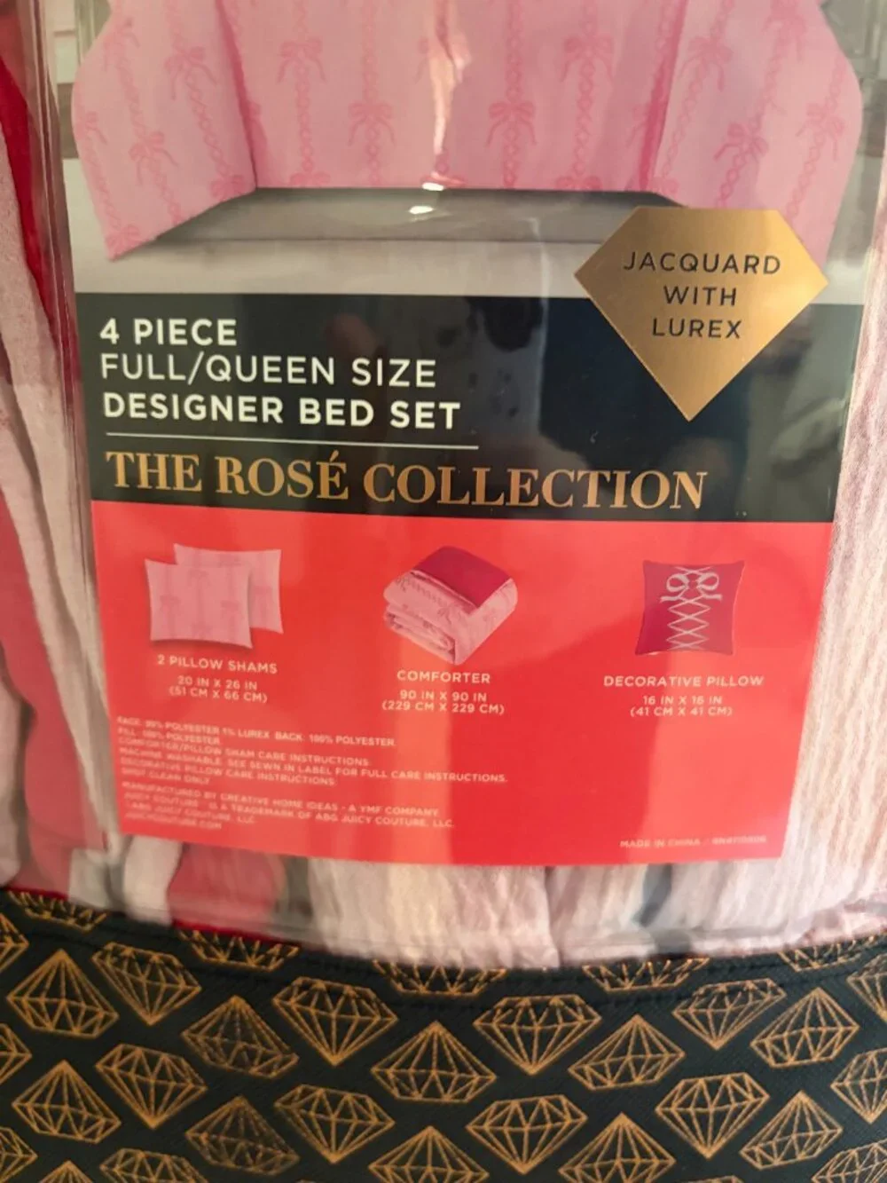 Juicy Couture Rosé Collection Full Queen Bow Bedding Set 4pc NWT Pink