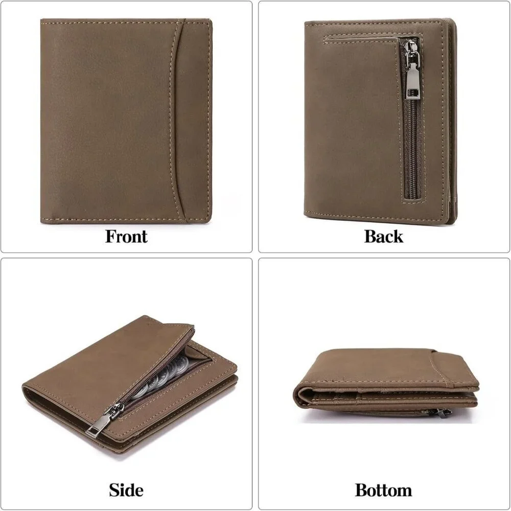 Men's 1 Type Coffee Genuine Leather Minimalist Wallets Card Zipper Coin Pocket