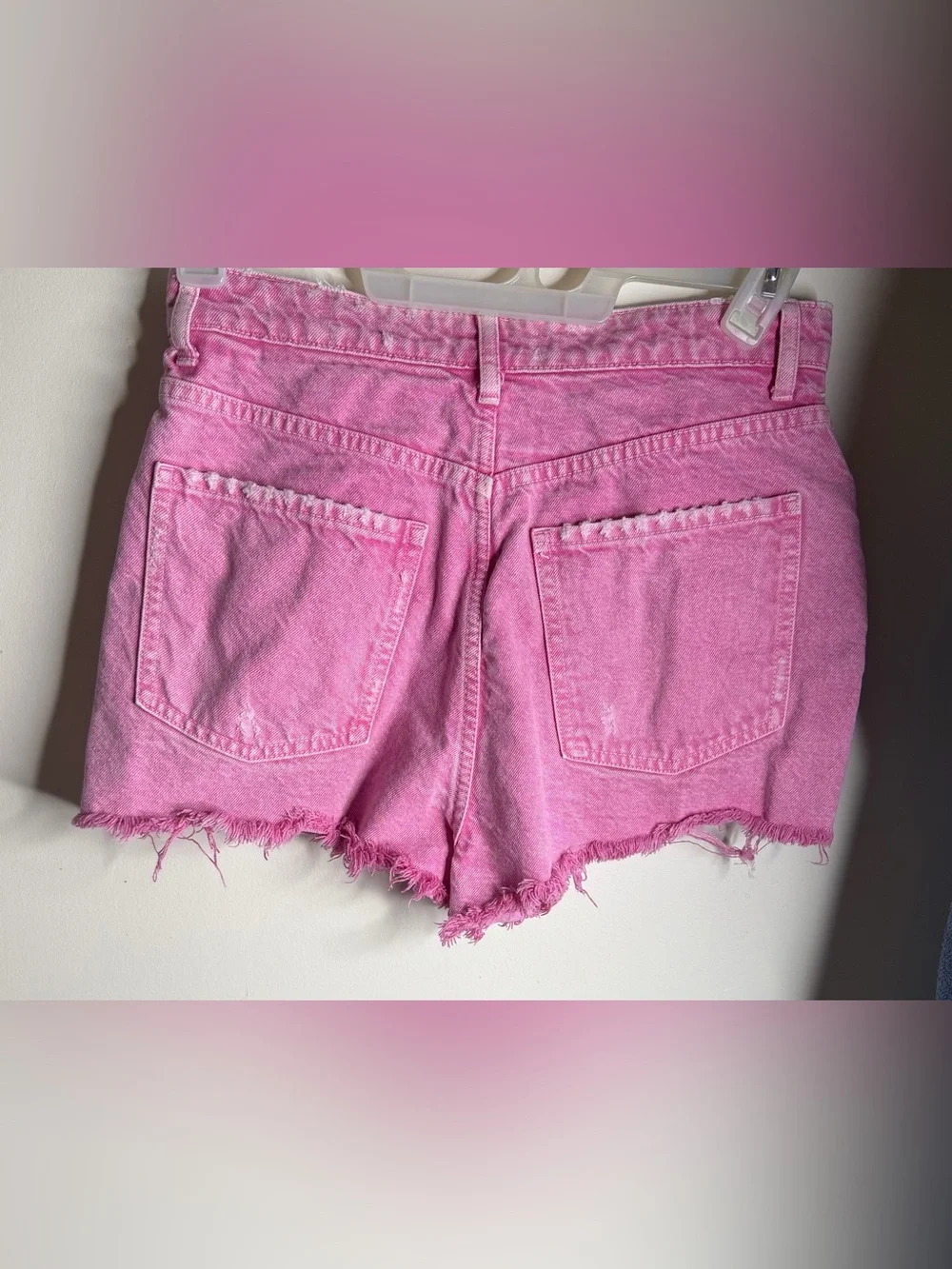 Zara Pink Distressed Denim Shorts