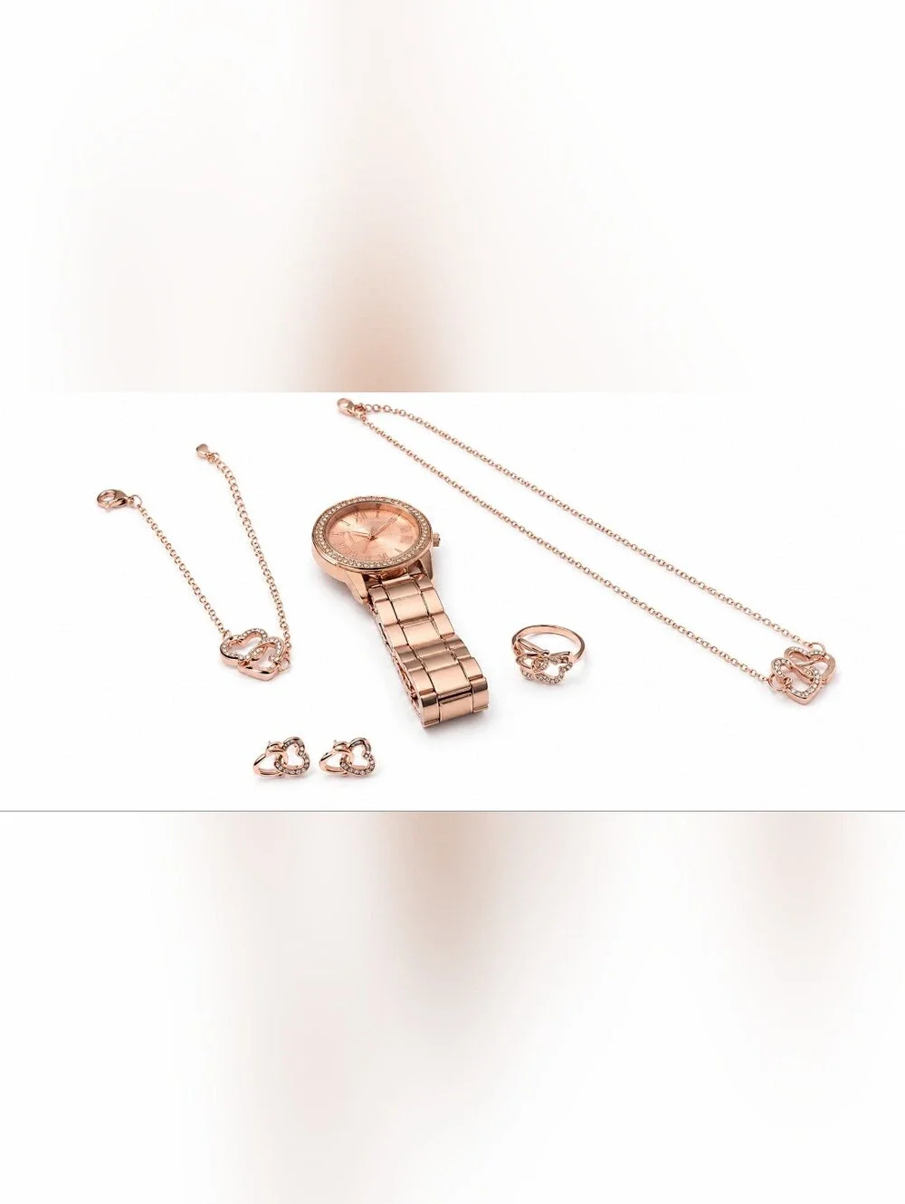Rose Gold Women’s Watch and Jewelry Set - Stylish Matching Accessories