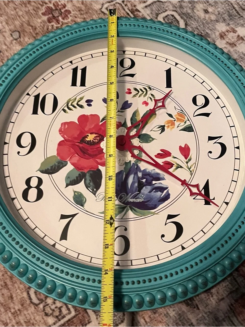 Pioneer Woman Teal Beaded Clock Approx 15” Diameter Wall Decor Home Tested Works