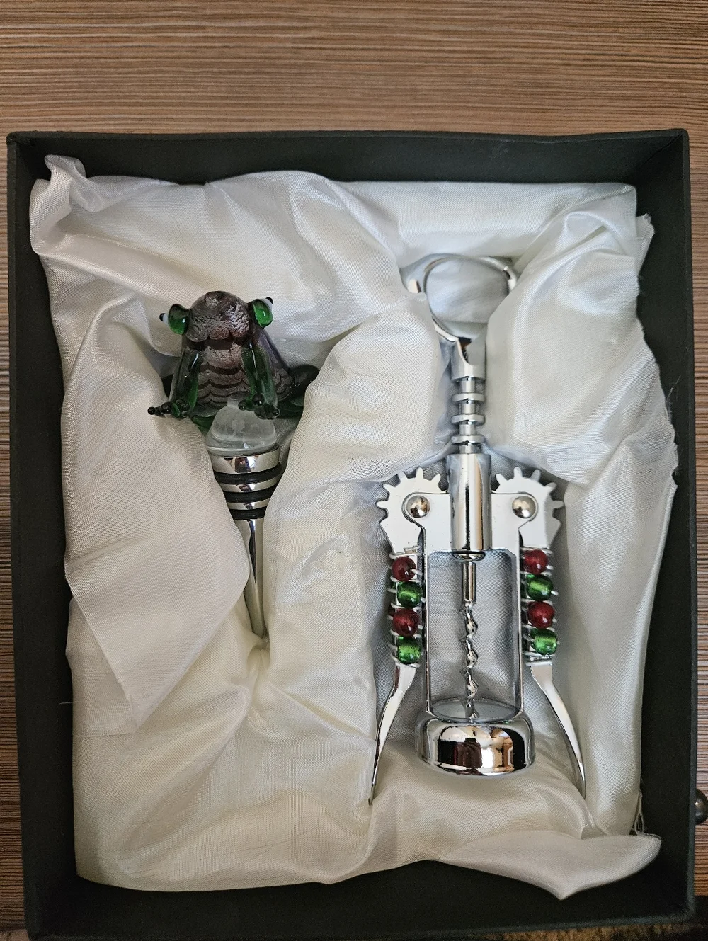 Glass Frog Wine Stopper and Opener in Gift Box