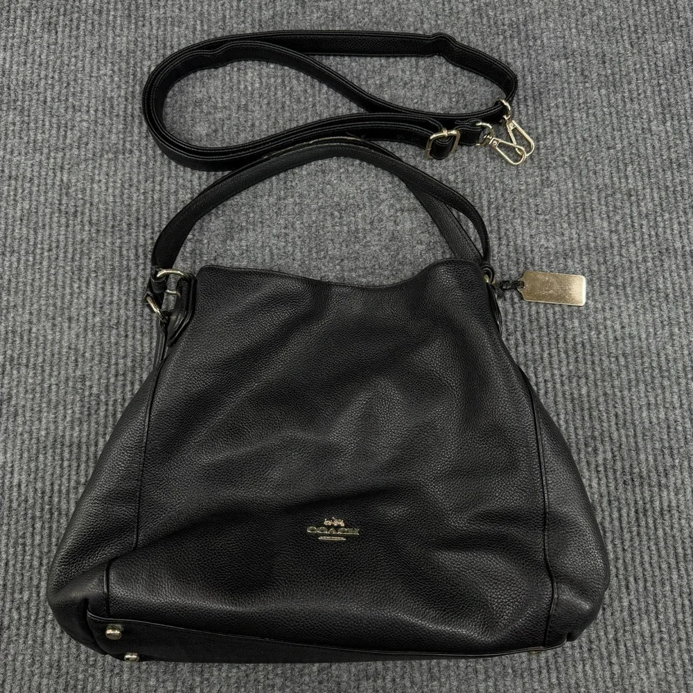 Vintage Coach Edie 31 Black Refined‎ Pebbled Leather Shoulder Slouchy Hobo Bag