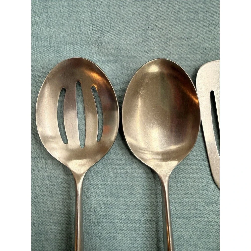 Vintage Ekco Eterna Serving Set Spoons Slotted & Solid, Turner & Fork MCM Japan