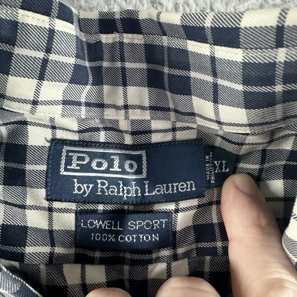 VINTAGE Polo Ralph Lauren Plaid Shirt Mens XL White Lowell Sport 100%‎ Cotton