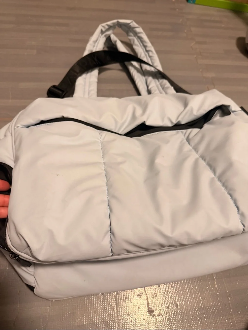 Light Blue Puffer Tote for Travel - Quilted Weekend Carryall