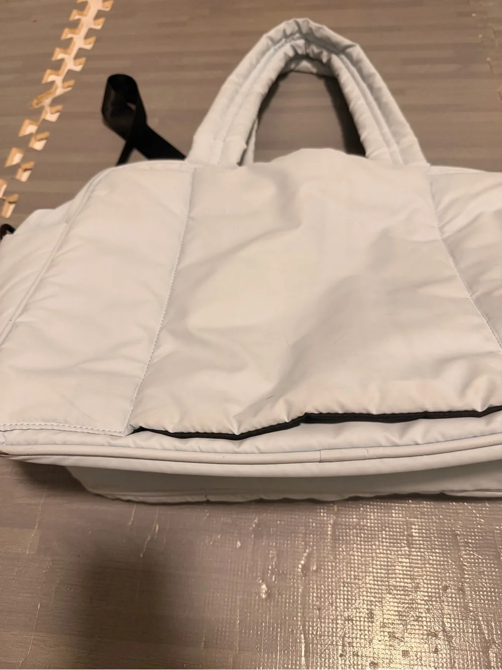 Light Blue Puffer Tote for Travel - Quilted Weekend Carryall