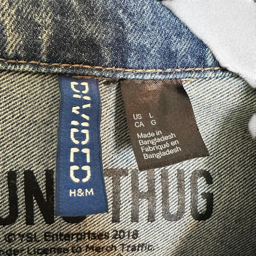 H&M Divided Young Thug Denim Jacket Angel Cherub Tour L Blue Acid Wash Unisex
