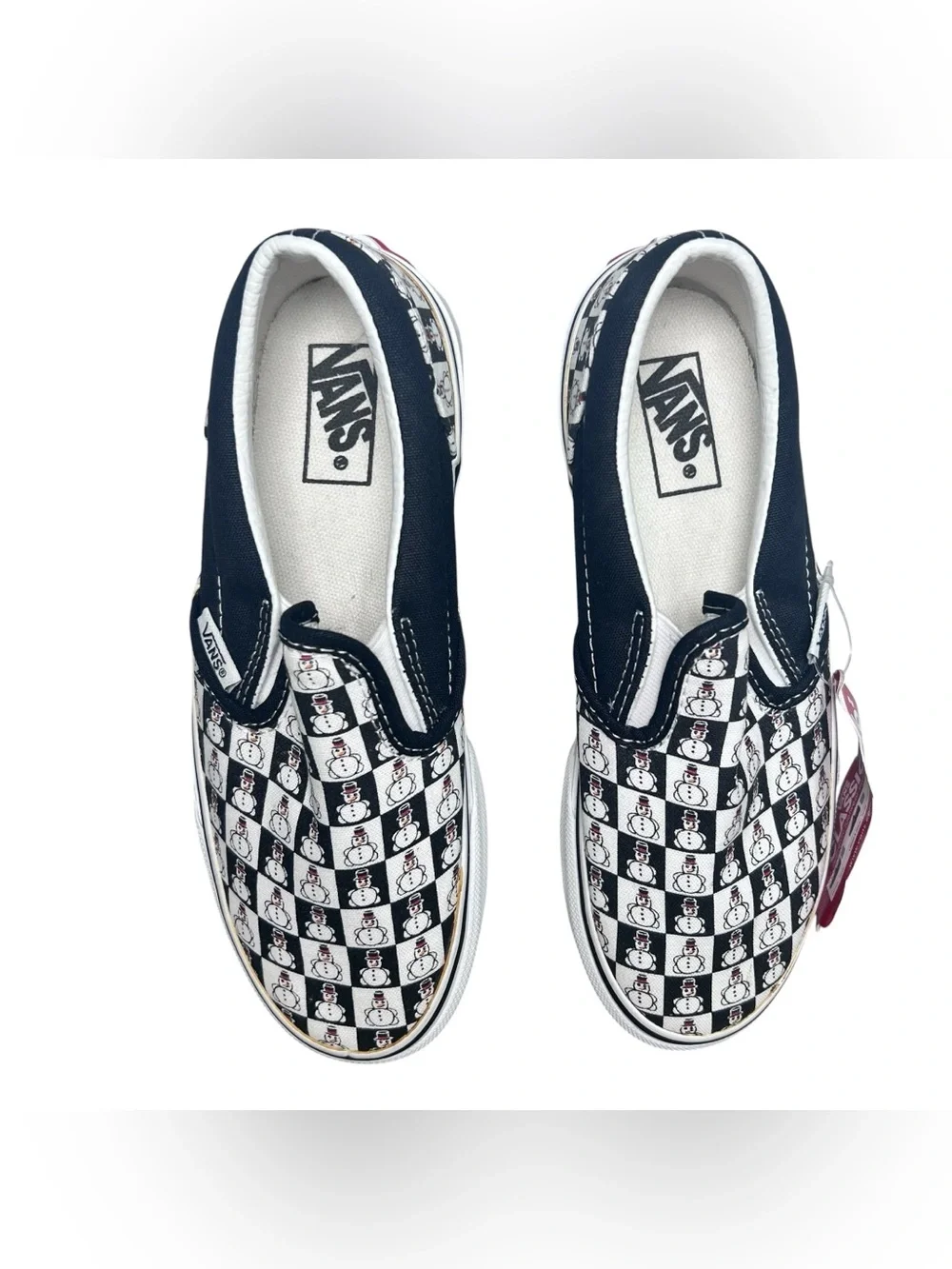 Vans Kids Classic Slip-On Checkered Snowman Pattern Sneakers NWT Size 1.5