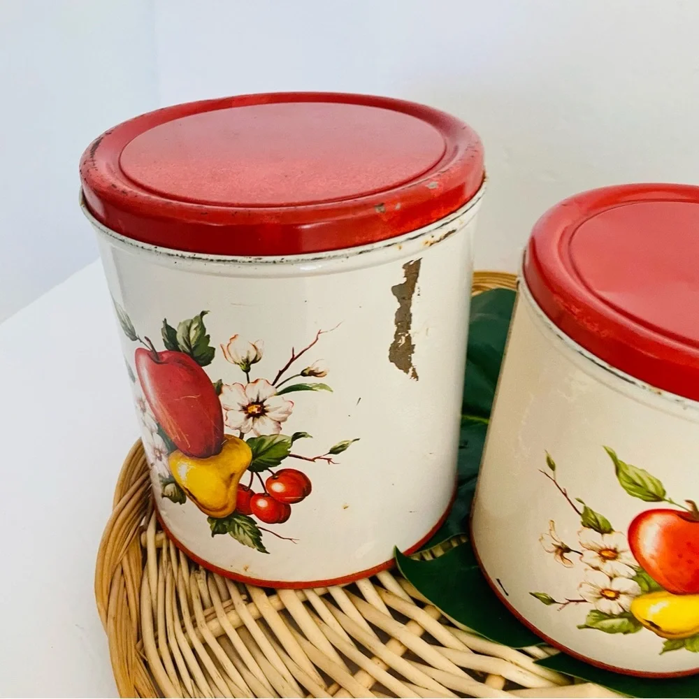 MCM Decoware Vintage Set of 3 Decoware Apple, cherries & Pear Kitchen Canisters