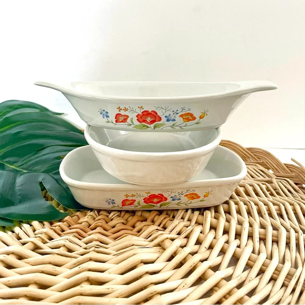 Vintage Northland set of 3 floral Ovenproof Casserole Dishes made in Japan