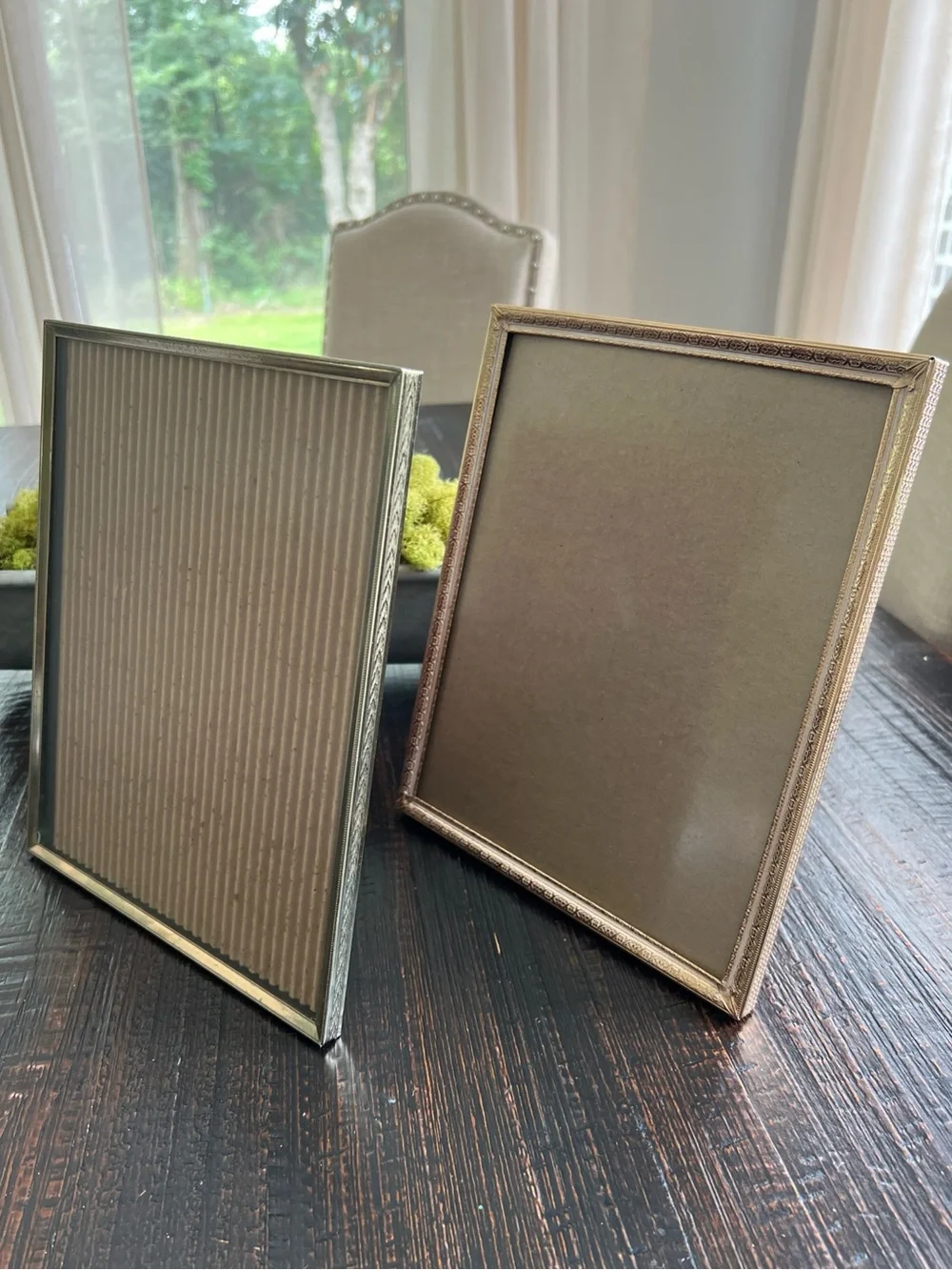 2 Vtg MCM Gold Tone Metal Embossed Photo Picture Frames Hollywood Regency