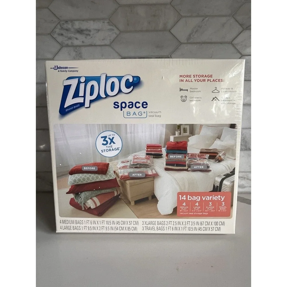 NEW‎ Ziploc Space Bag Combo 14 Bag Variety Vacuum Seal Air & Water Tight Storage