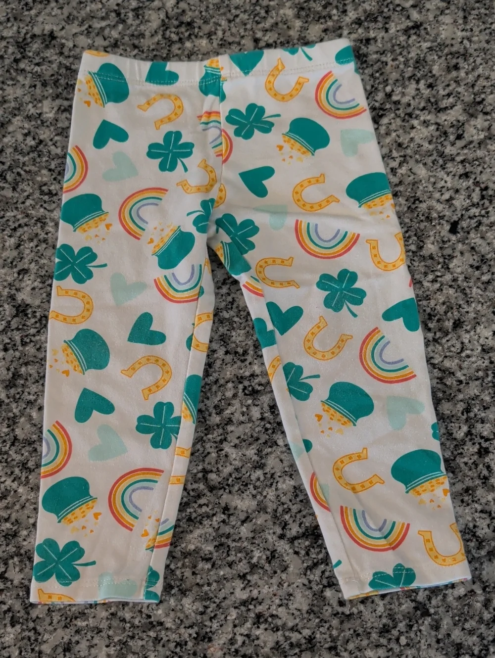 The Children's Place White Leggings with Teal, Yellow & Rainbow Motif