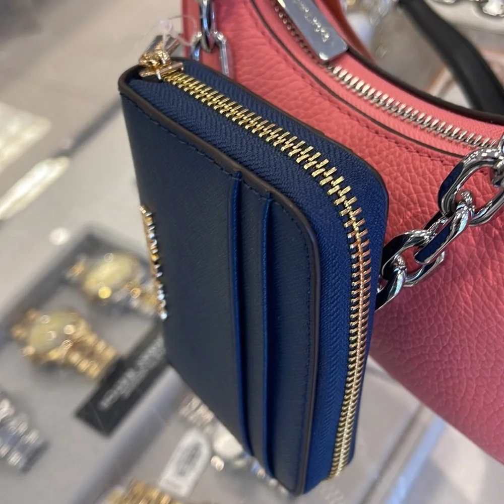 Michael Kors Jet Set Travel Medium Zip Around Card Case  Color: Navy  NWT