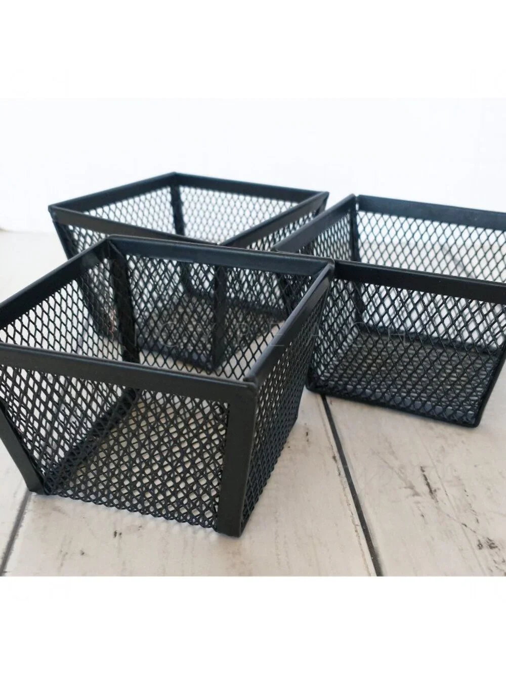 Desktop Organizer Set of 3 Black Mesh Metal Containers Stackable Office Storage