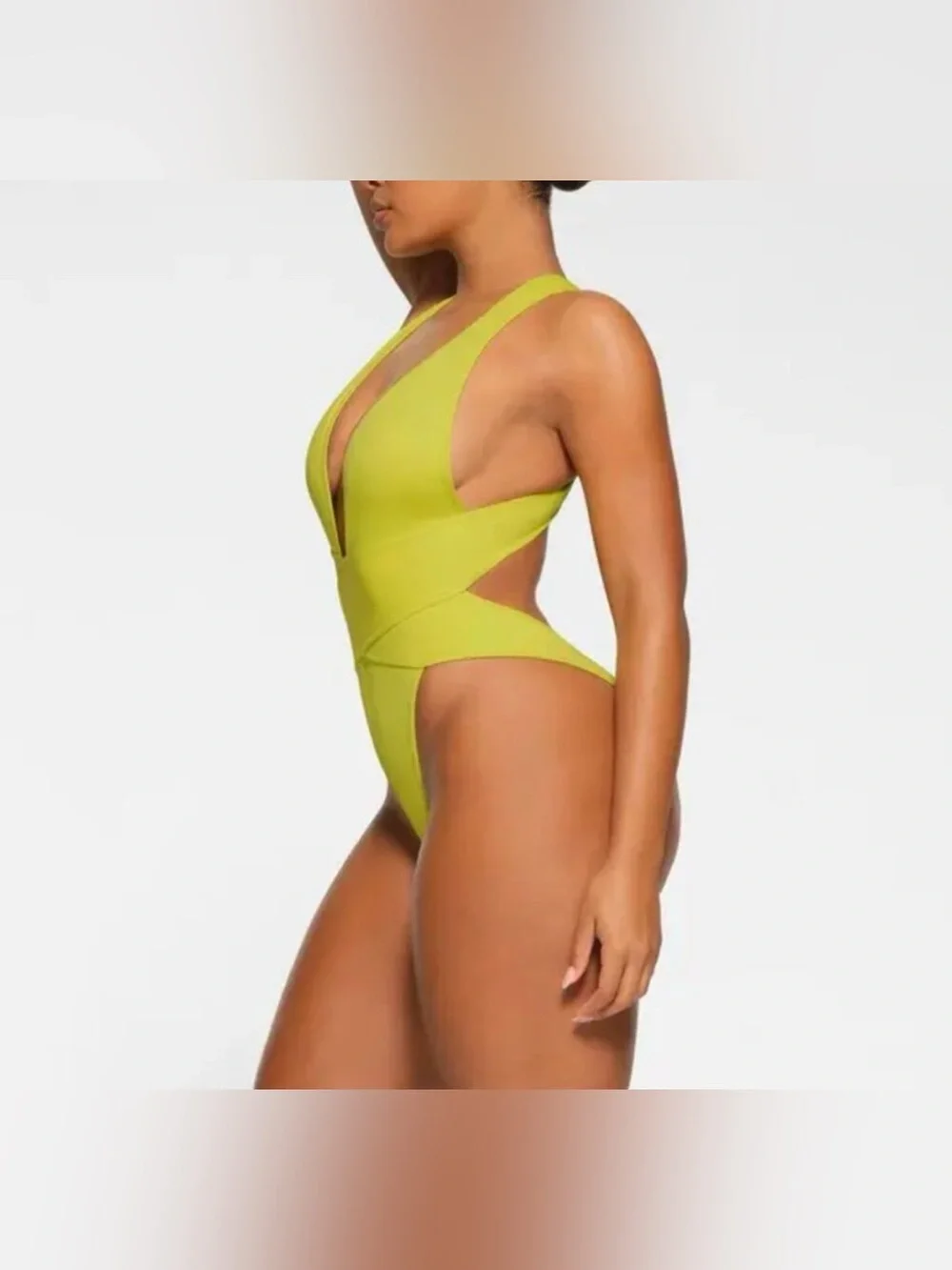 SKIMS Signature Swim Plunge Monokini Cut Out One Piece Swimsuit in Citrus 2x