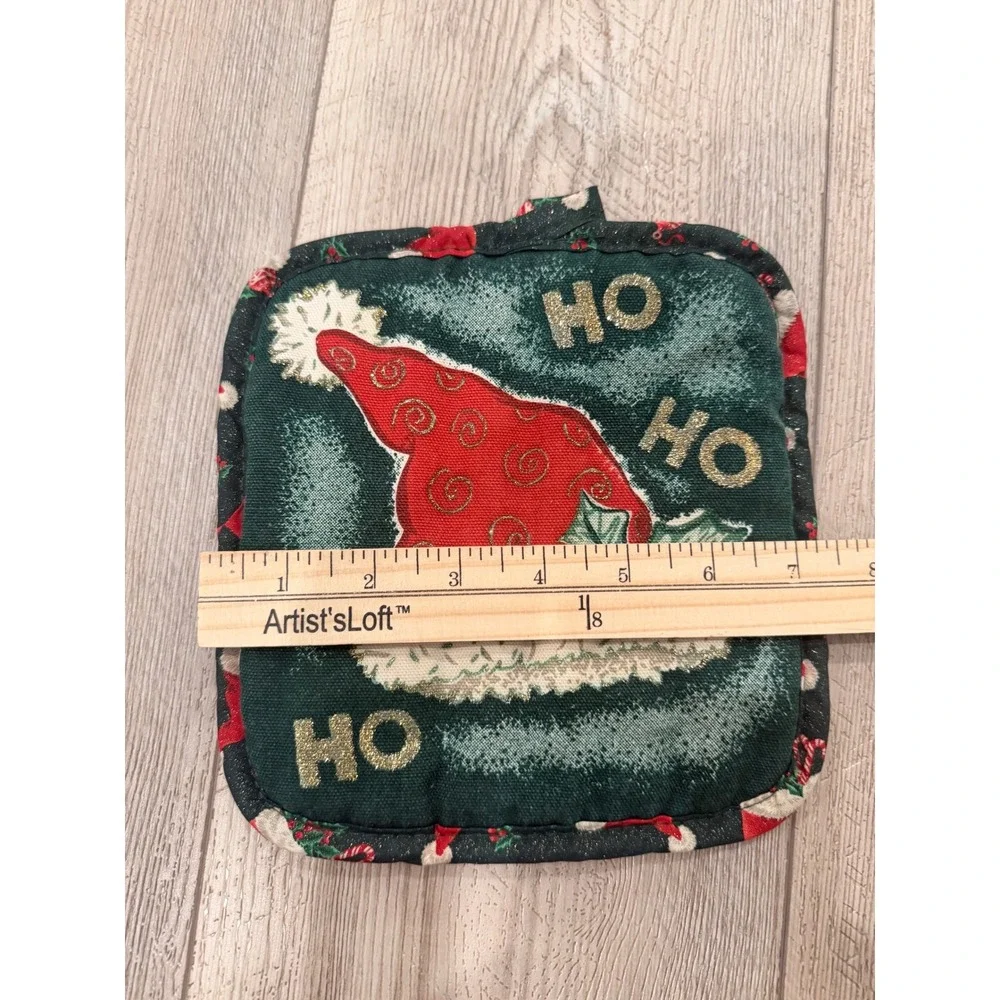 Vintage Christmas Potholder Set Snowman Tapestry & Santa Hat Cooking 2pc Holiday