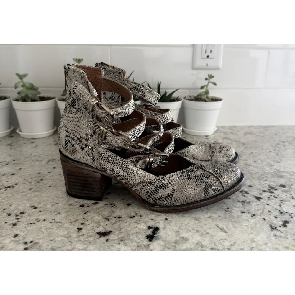 Freebird by Steven Felicity‎ Leather Snakeskin Studded Block Heel Shoes Size 8