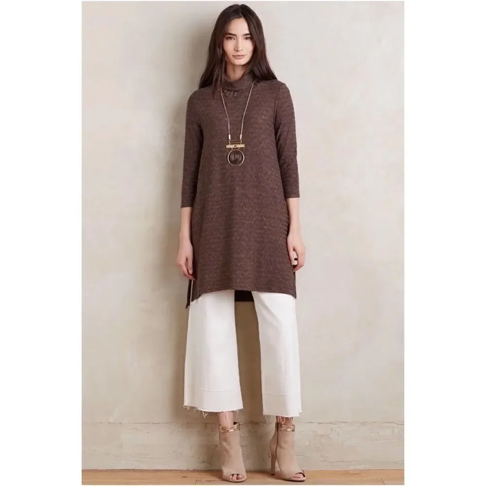 Anthropologie - Puella Naeve Dress Turtleneck Brown ribbed tunic 3/4 sleeve