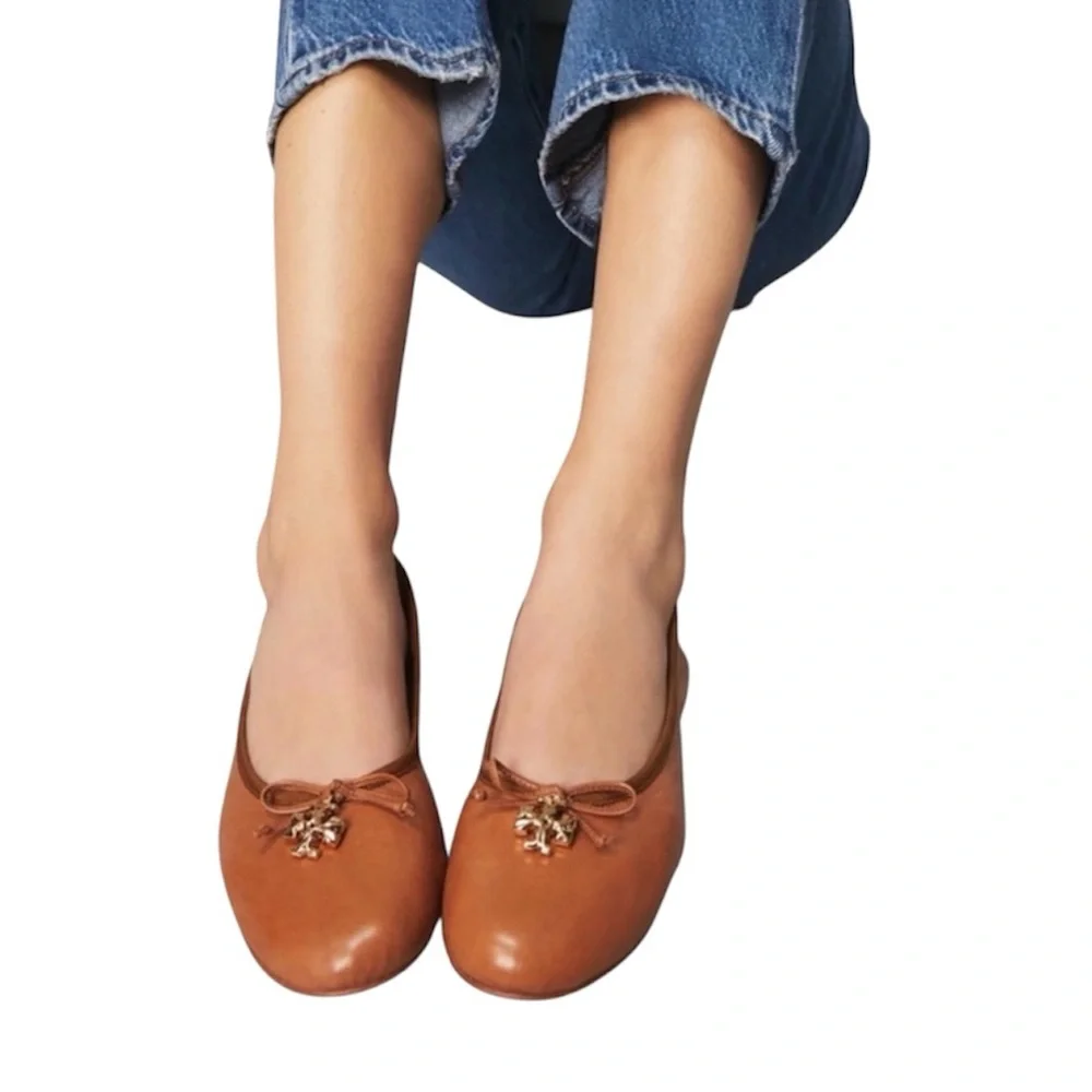 Tory Burch Camel Tan Leather Women's Tory‎ Charm Ballet Flats