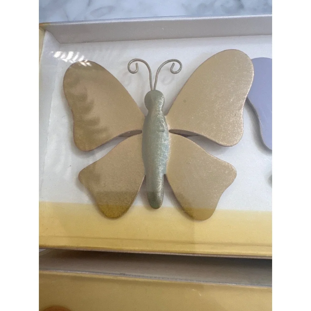 Pier 1 Imports Butterfly Napkin Rings Hand Painted Metal Set of 8 Muted Pastels