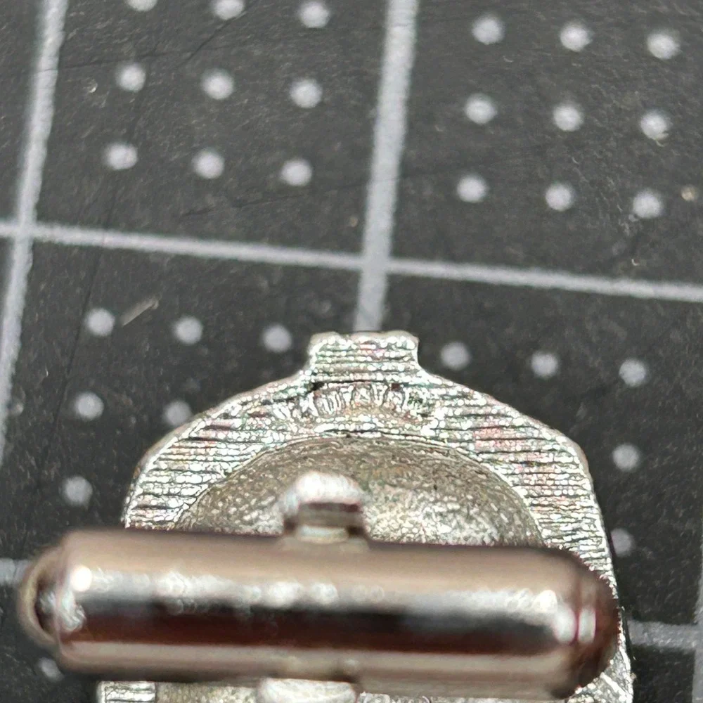 Swank Vintage Mens Wrap Mesh‎ Cufflinks Tie Tack Set Silver Tone Yellow Cabochon