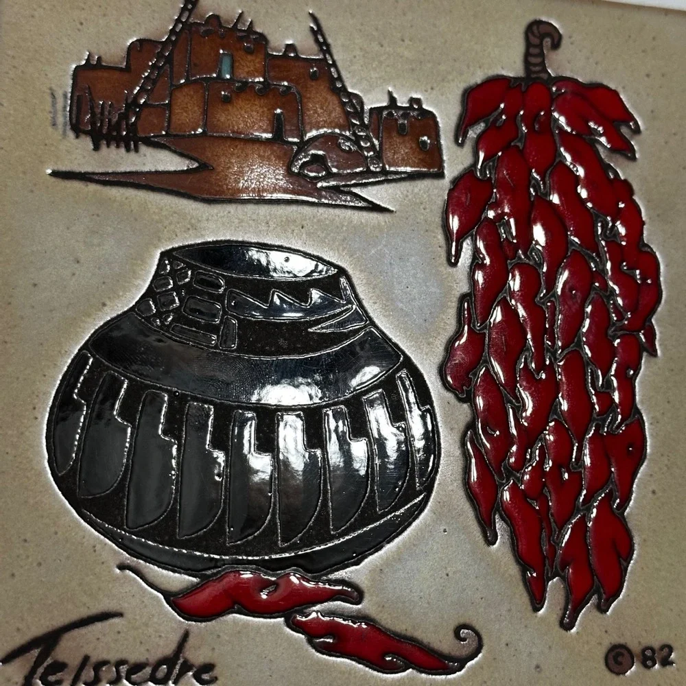 Vintage 1982 Cleo Teissedre Signed Art Tile Pueblo Chili‎ Ristra Pottery 6x6