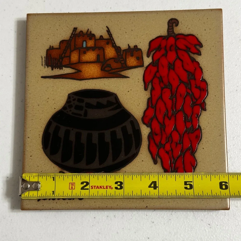 Vintage 1982 Cleo Teissedre Signed Art Tile Pueblo Chili‎ Ristra Pottery 6x6