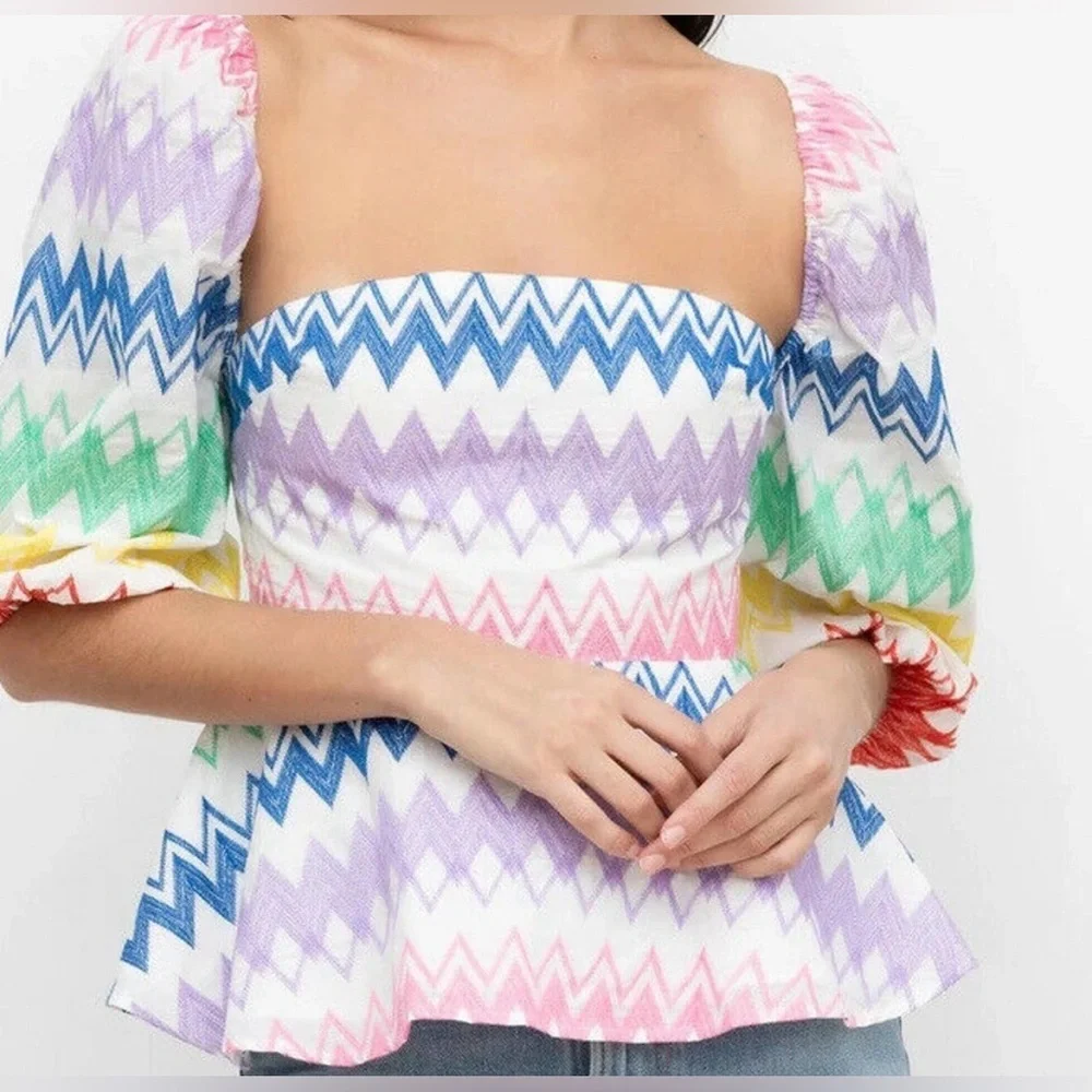 🆕Yumi Kim Anthropologie Embroidered Eliza Top Rainbow Cherise Blouse XS🆕
