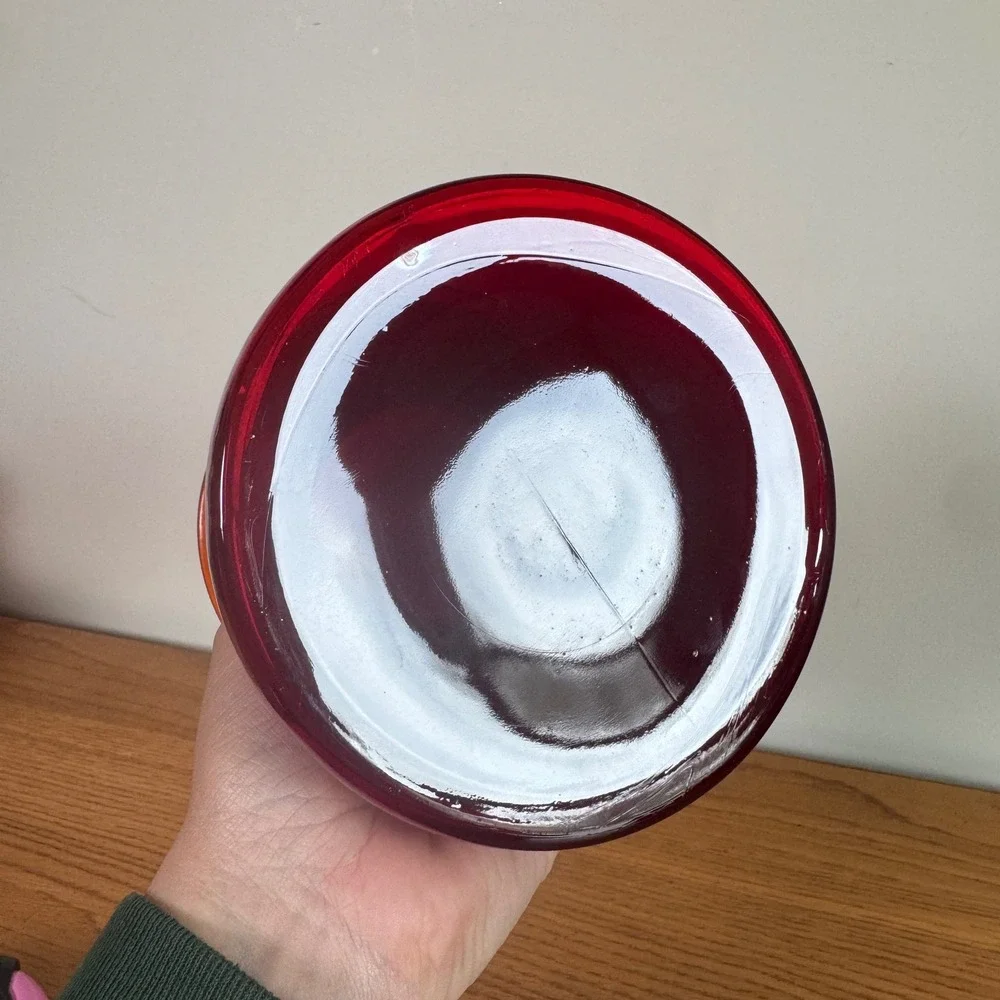 Vintage Ruby Red Glass Hourglass Vase‎ MCM Art Glass